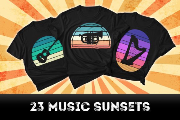 23 Music Sunsets SVG PNG: Graphics for T-Shirt Designs