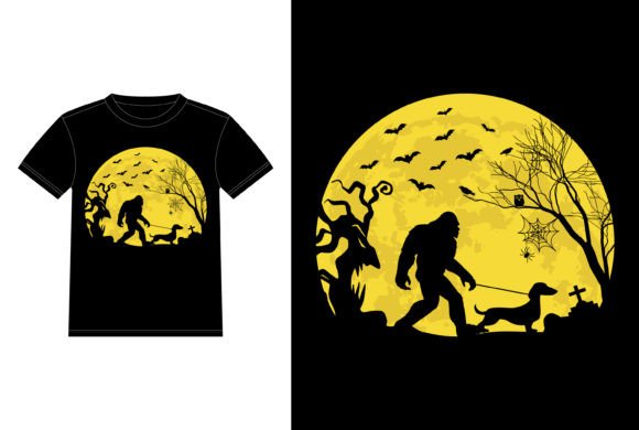 Bigfoot Walking Dachshund Halloween Graphics & T-Shirt Designs